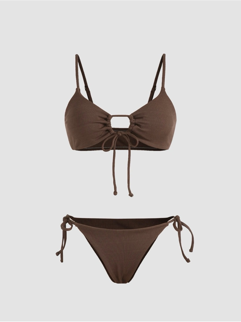 Brown Ribbed Bikini Set